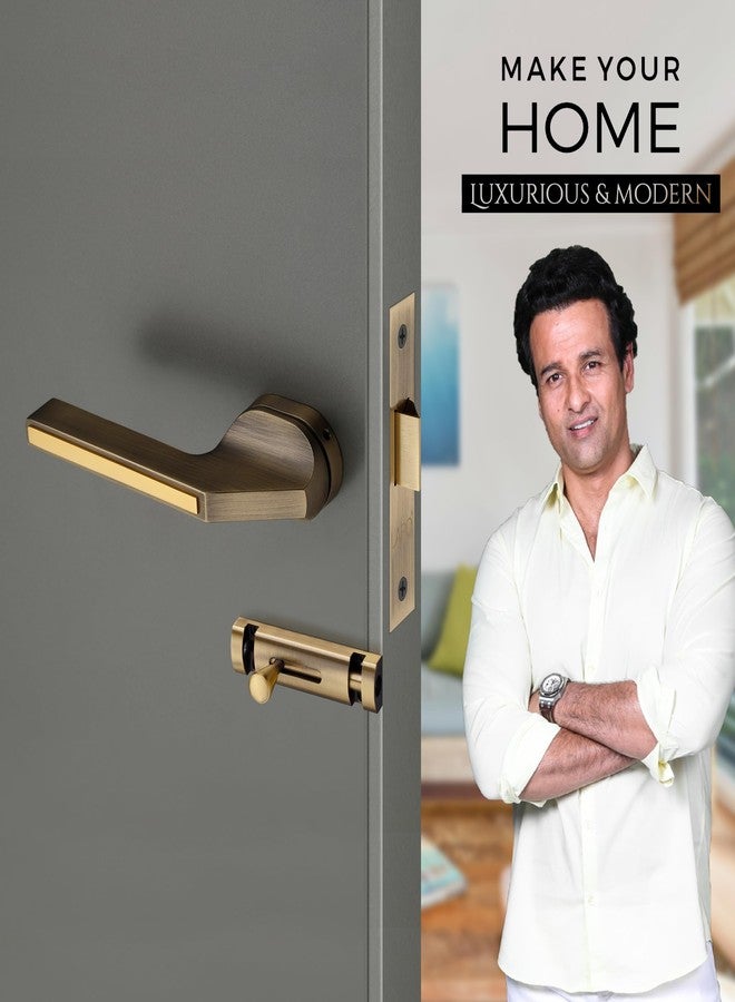 LAPO قفل باب نقر فاخر من لابو للحمام والشرفة وغرفة التخزين | قفل باب مع مقابض وقفل أمان للأطفال | طلاء ذهبي عتيق | ضمان 3 سنوات (Ro-185) - Image 2